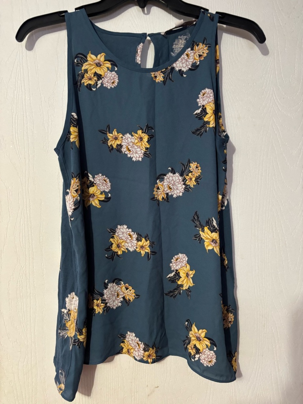 LOFT Teal Floral Tank Top with Yellow & White Blooms